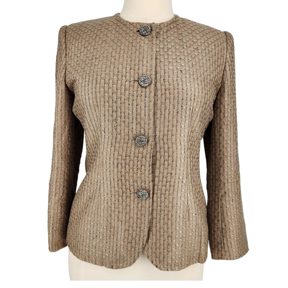 Vintage Ann May Worsted Silk Gold Black Shimmer Blazer Womens Size 12